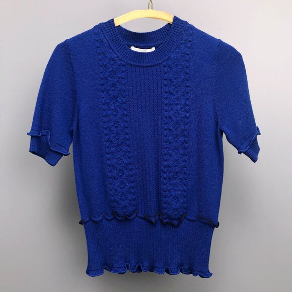 BNWT Premium 3.1 Phillip Lim Blue Merino Wool Cable Crewneck Crop Top - Picture 1 of 10